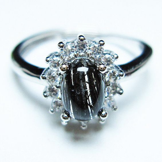 ブラックルチルクォーツ 指輪 (17号)[T343-1331]