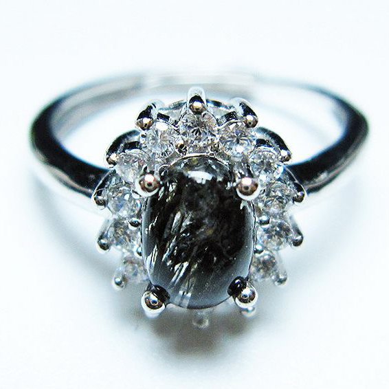 ブラックルチルクォーツ 指輪 (14号)[T343-1342]