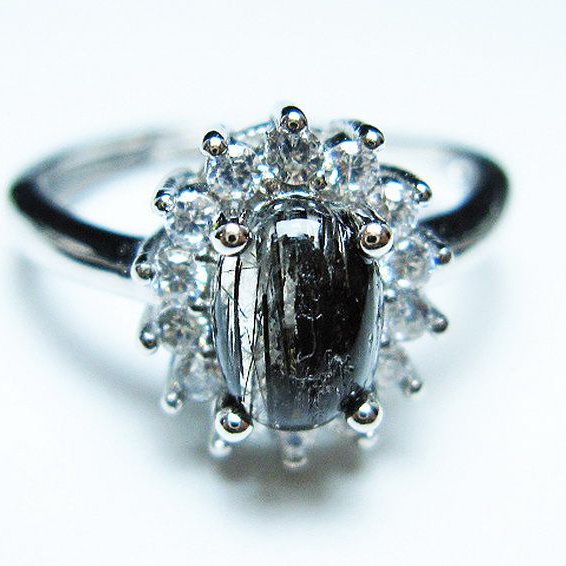 ブラックルチルクォーツ 指輪 (13号)[T343-1353]