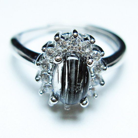 ブラックルチルクォーツ 指輪 (15号)[T343-1355]