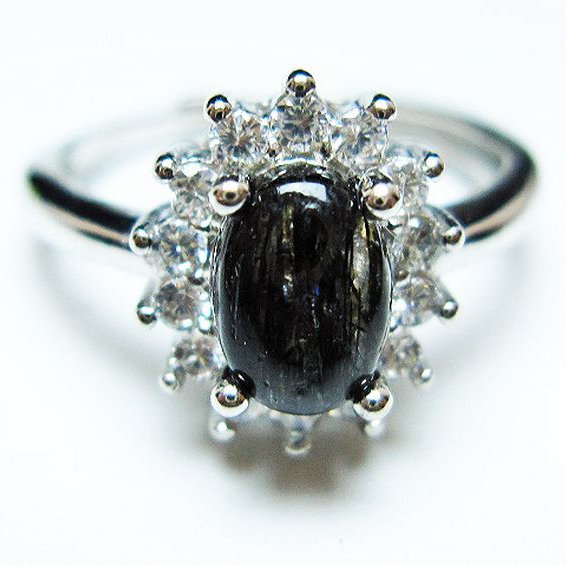 ブラックルチルクォーツ 指輪 (14号)[T343-1358]