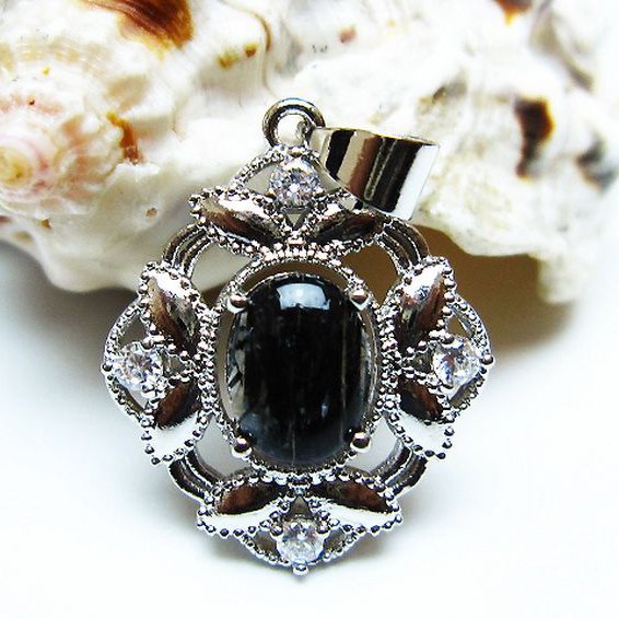 ブラックルチルクォーツ ペンダント [T343-1592]