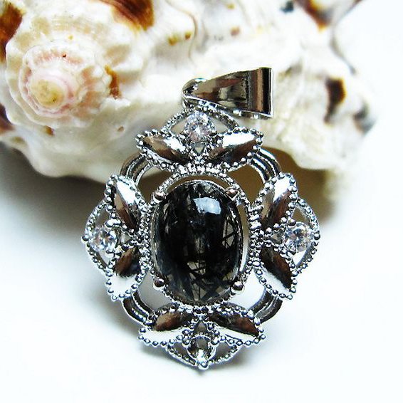 ブラックルチルクォーツ ペンダント [T343-1595]