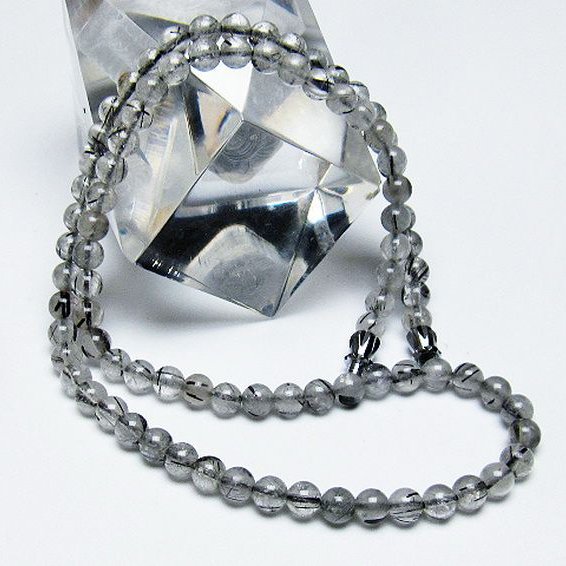 ブラックルチルクォーツ ネックレス 5mm [T354-5879]