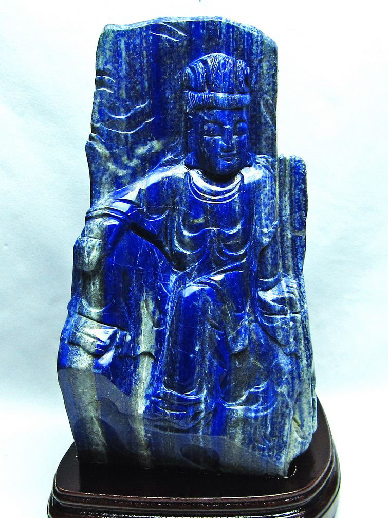 7.4Kg ラピスラズリ 手彫り 観音 置物[T362-390]
