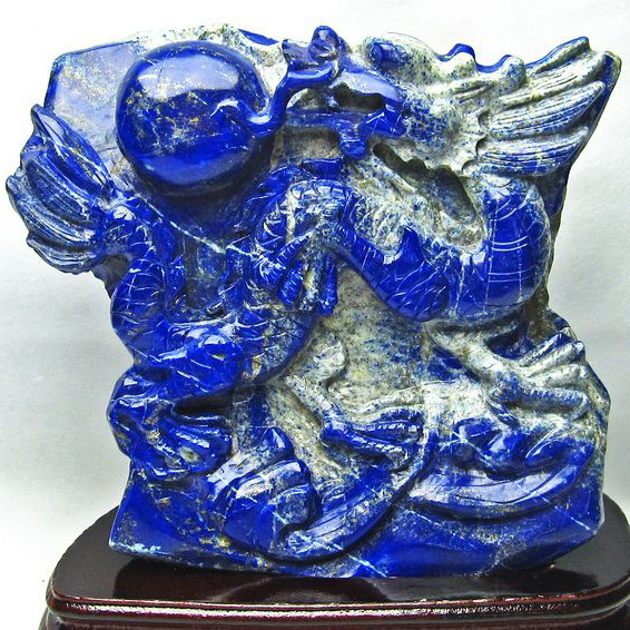 3.8Kg ラピスラズリ 手彫り 龍 置物[T362-401]