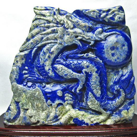 5.6Kg ラピスラズリ 手彫り 龍 置物[T362-413]