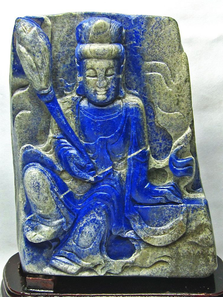 5.4Kg ラピスラズリ 手彫り 観音 置物[T362-417]