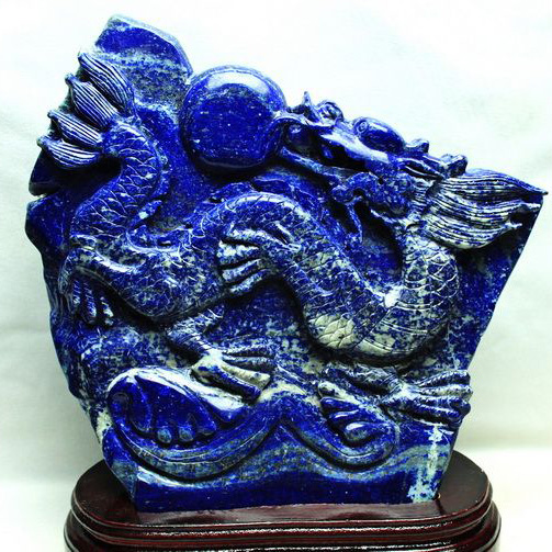 4.1Kg ラピスラズリ 手彫り 龍 置物[T362-522]