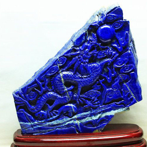 3.1Kg ラピスラズリ 手彫り 龍 置物[T362-533]