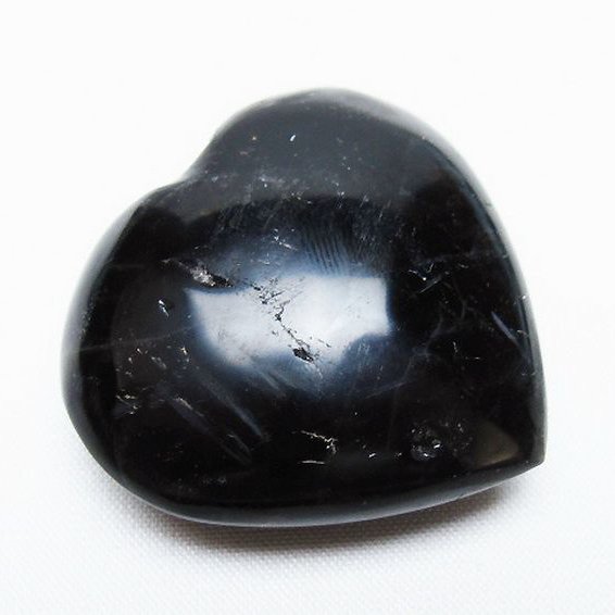 モリオン 純天然 黒水晶 ハート 置物 [t375-4686]