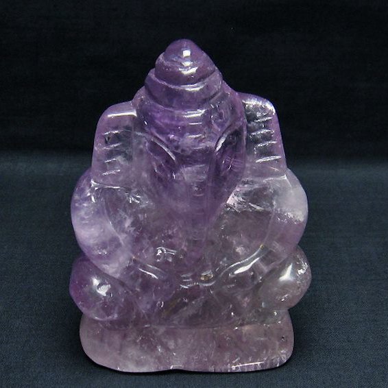 アメジスト ガネーシャ 彫刻品 置物[T42-466]
