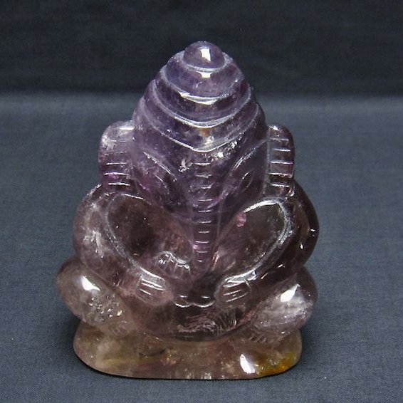 アメジスト ガネーシャ 彫刻品  置物[T42-468]