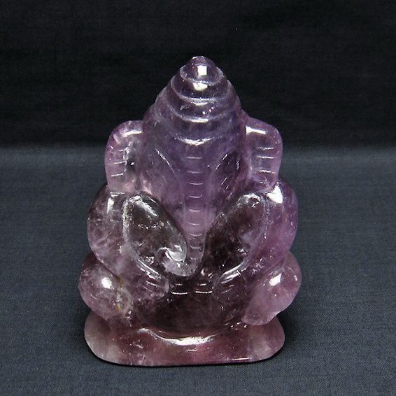 アメジスト ガネーシャ 彫刻品  置物[T42-508]
