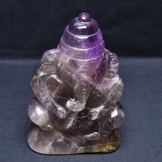 アメジスト ガネーシャ 彫刻品 置物[T42-593]