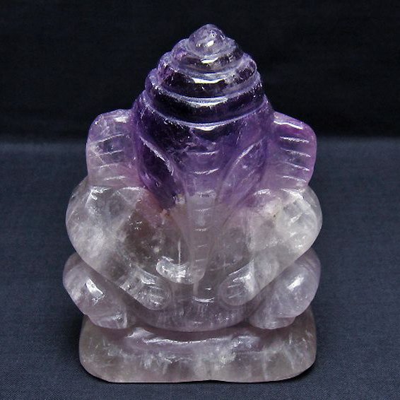 アメジスト ガネーシャ 彫刻品 置物[T42-596]