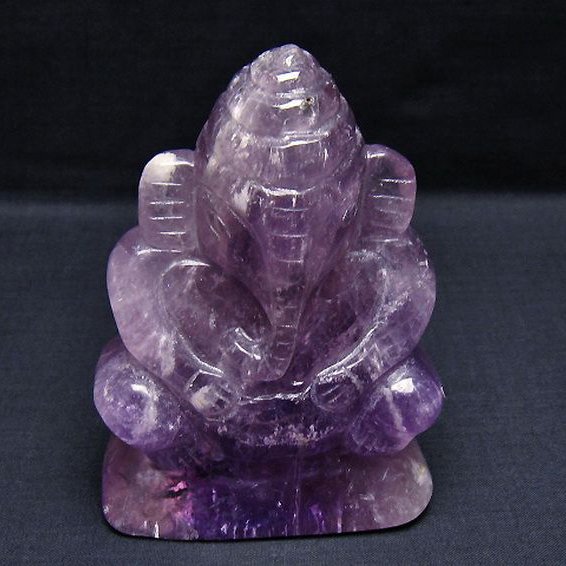 アメジスト ガネーシャ 彫刻品 置物[T42-657]