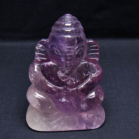 アメジスト ガネーシャ 彫刻品 置物 [t42-674]