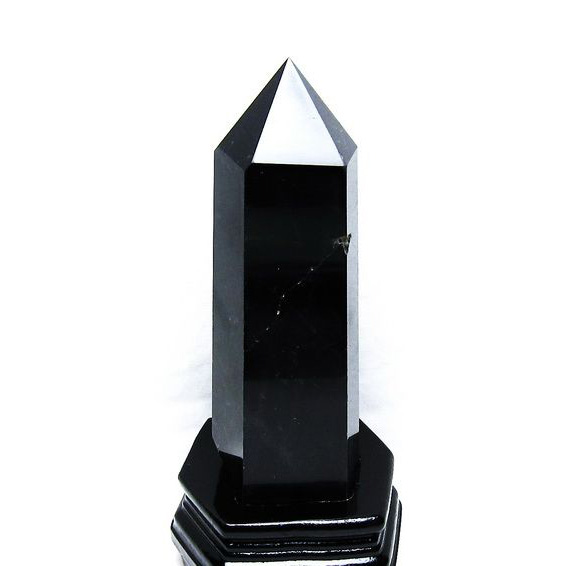 1.4Kg モリオン 純天然 黒水晶 六角柱[T43-7737]