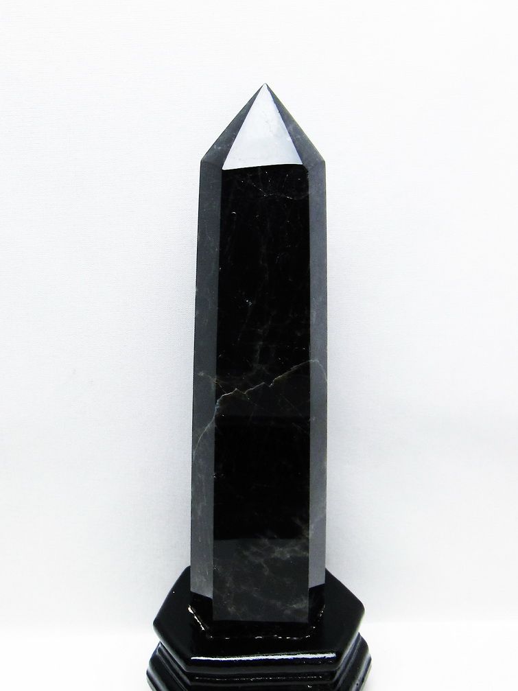 1.1Kg モリオン 純天然 黒水晶 六角柱[T43-8084]