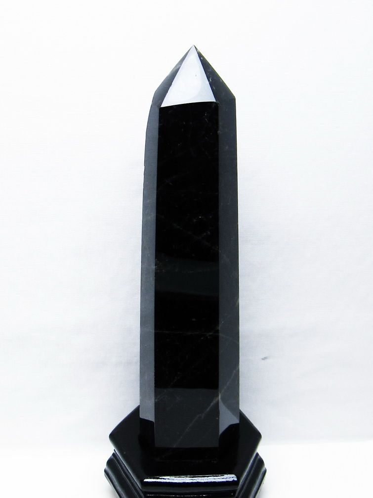 1.3Kg モリオン 純天然 黒水晶 六角柱[T43-8229]