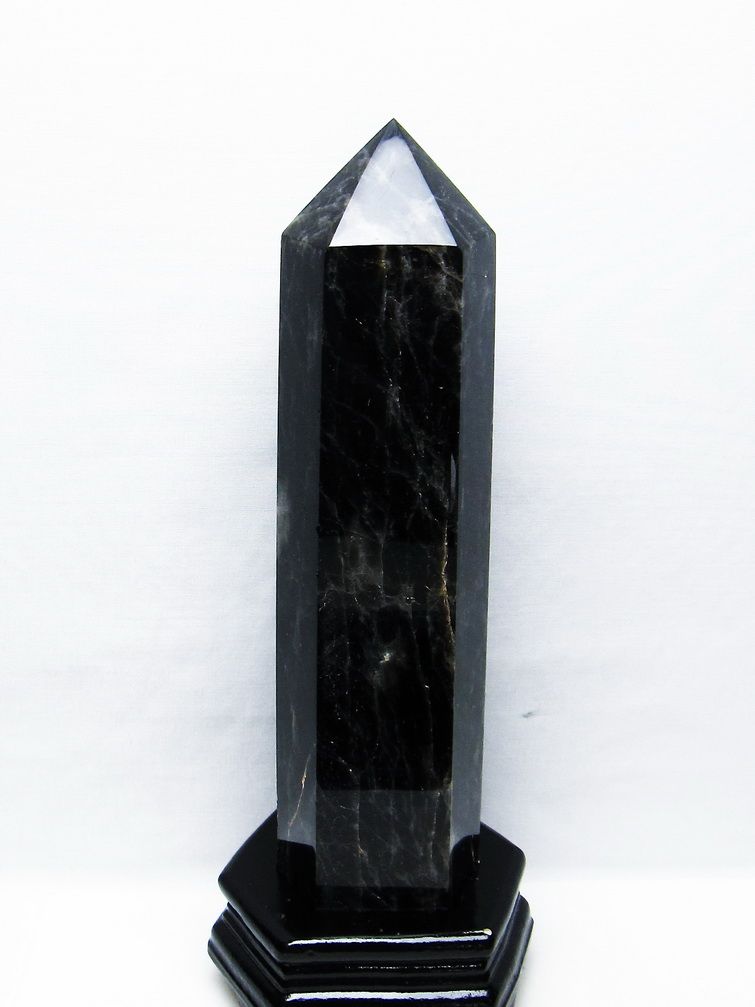 1.8Kg モリオン 純天然 黒水晶 六角柱[T43-8257]