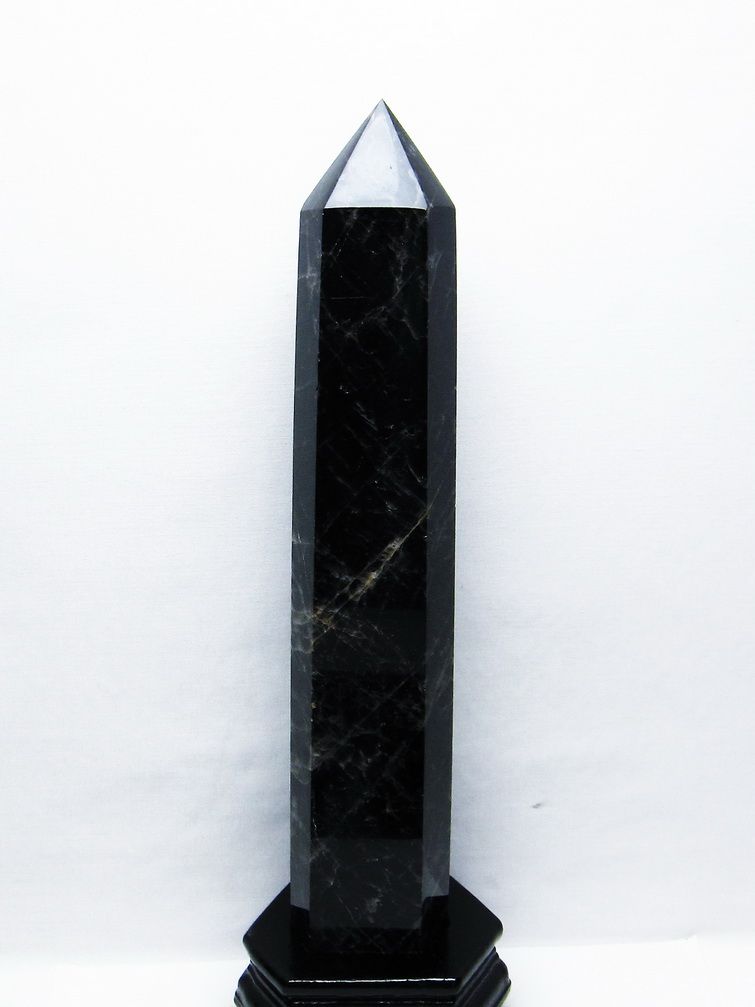 2.1Kg モリオン 純天然 黒水晶 六角柱[T43-8294]