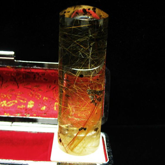 豪華金針ルチル水晶 印材　※別途料金で篆刻可能 18mm [T44-606]