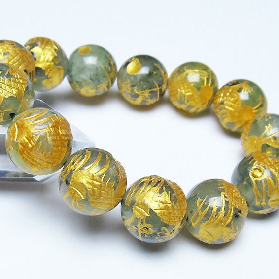 トルマリンルチルプレナイト 手彫り 龍 ブレスレット 16mm [t440-1540]