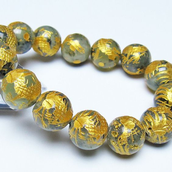 トルマリンルチルプレナイト 手彫り 龍 ブレスレット 16mm [t440-1557]