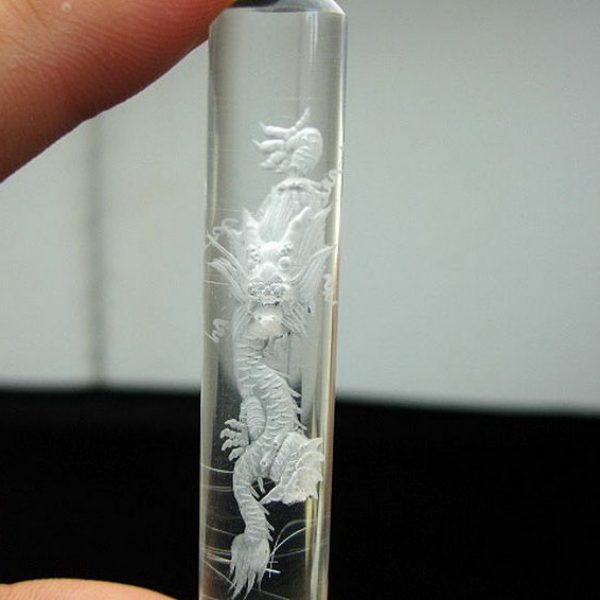 ルチル水晶 中彫り 龍 印材　12mm [T45-1]