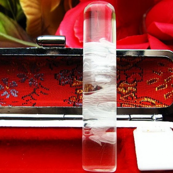 ルチル水晶 中彫り 龍 印材　12mm [T45-35]