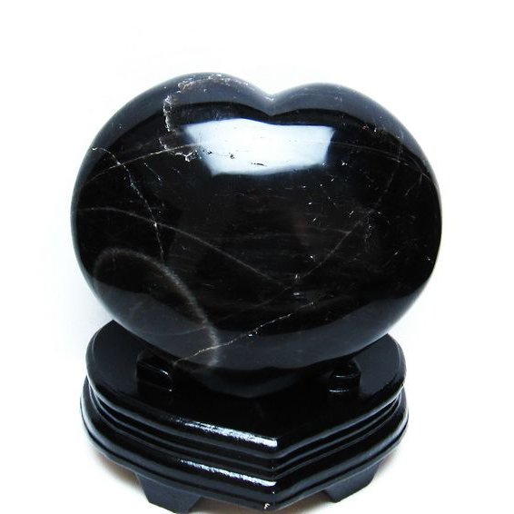 2.9Kg モリオン 純天然 黒水晶 ハート  置物[T457-3776]