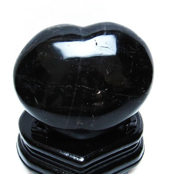 1.1Kg モリオン 純天然 黒水晶 ハート  置物[T457-3792]