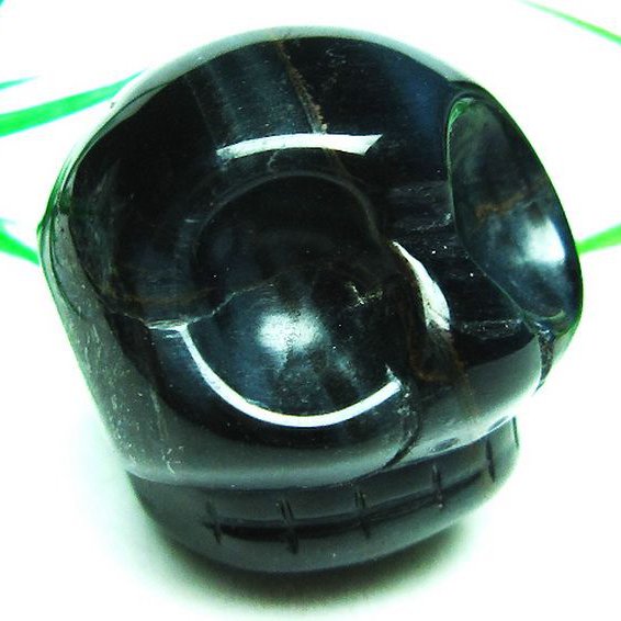 ブルータイガーアイ※青虎目石 ドクロ 置物[T464-256]