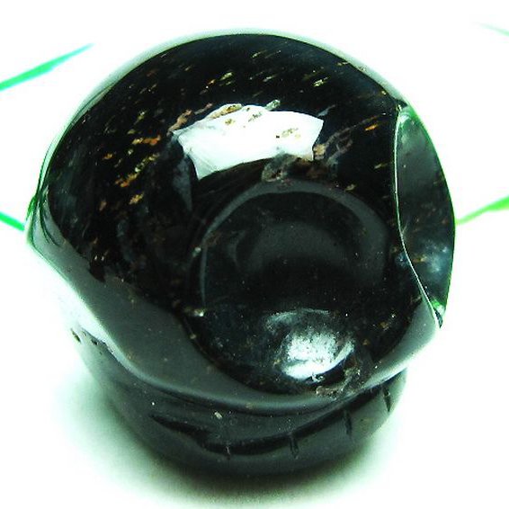 ブルータイガーアイ※青虎目石 ドクロ 置物[T464-259]