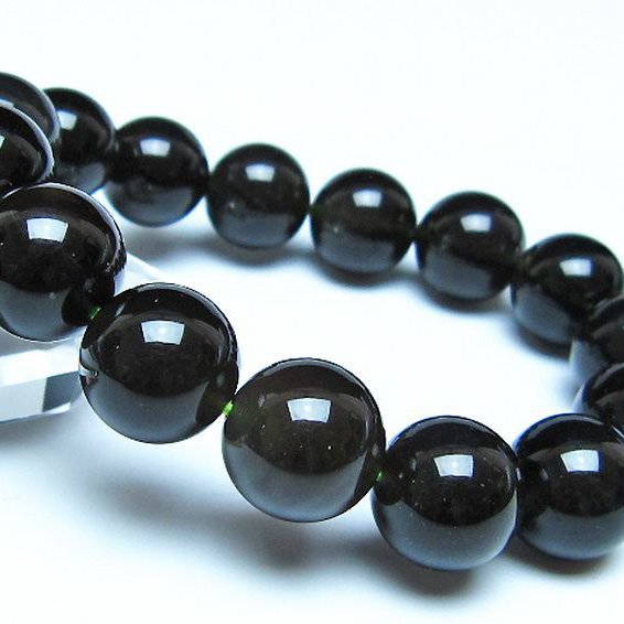 チンターマニストーン アリゾナ州産 天然ガラス ブレスレット （サフォーダイト/シリウス隕石） 14mm [t520-1731]