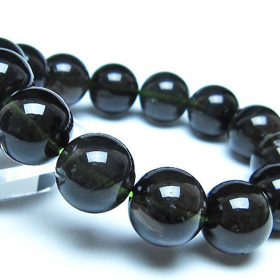 チンターマニストーン アリゾナ州産 天然ガラス ブレスレット （サフォーダイト/シリウス隕石） 15mm [t520-1776]