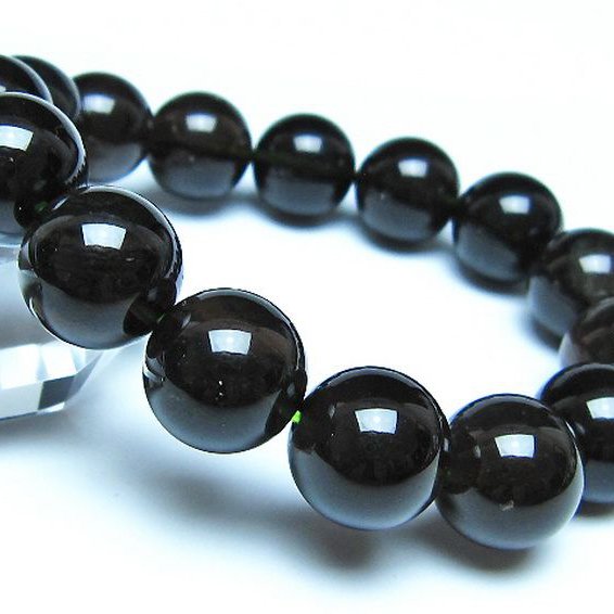 チンターマニストーン アリゾナ州産 天然ガラス ブレスレット （サフォーダイト/シリウス隕石） 14mm [t520-1816]