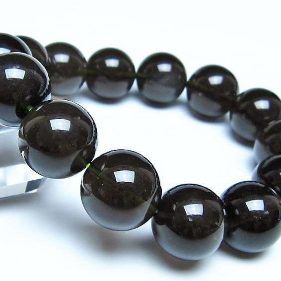 チンターマニストーン アリゾナ州産 天然ガラス ブレスレット （サフォーダイト/シリウス隕石） 15mm [t520-1862]