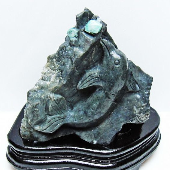 2.9Kg エメラルド 手彫り イルカ 置物[T583-1135]