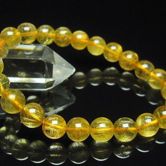 ゴールドタイチンルチル ブレスレット 9mm [T6-5612]