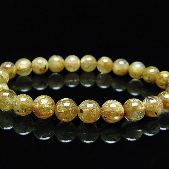 ゴールドタイチンルチル ブレスレット 7mm [T6-5817]