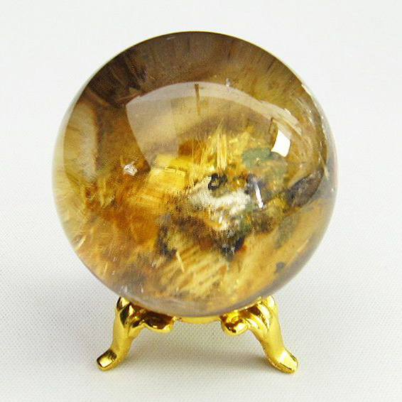 ゴールドタイチンルチル入り 水晶 丸玉 40mm [T637-4104]
