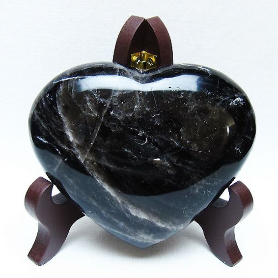 モリオン 純天然 黒水晶 ハート 置物[T643-4705]