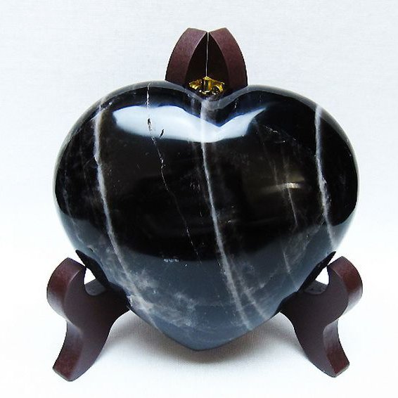 モリオン 純天然 黒水晶 ハート 置物 [t643-4706]
