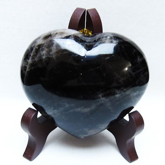 モリオン 純天然 黒水晶 ハート 置物[T643-4709]