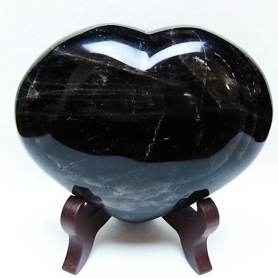 モリオン 純天然 黒水晶 ハート 置物[T643-4715]