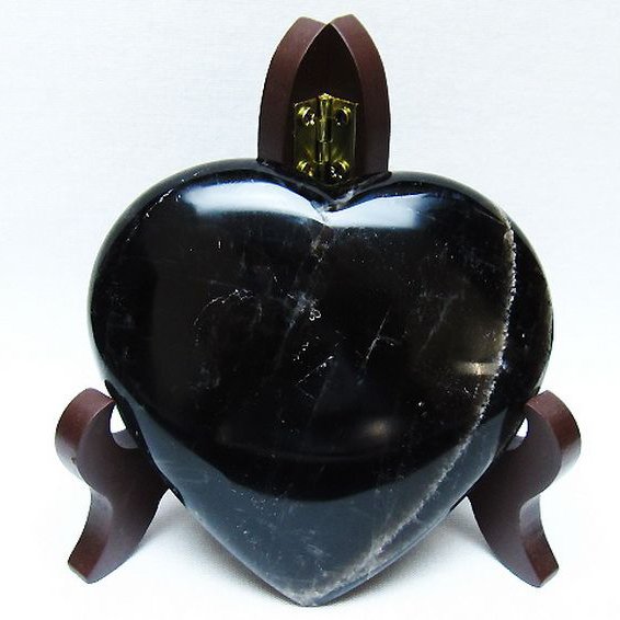 モリオン 純天然 黒水晶 ハート 置物 [t643-4724]