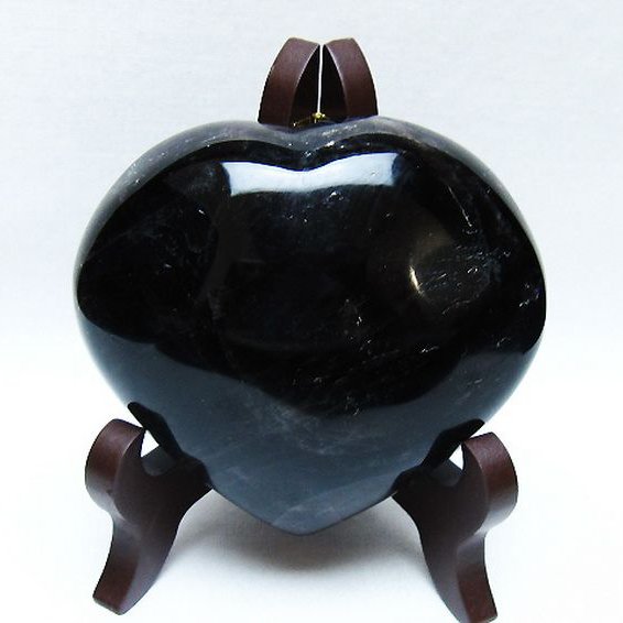 モリオン 純天然 黒水晶 ハート 置物[T643-4730]